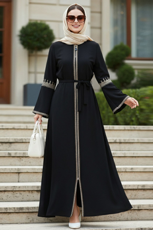 Embroidery embroidered Black Modest Abaya 26102S - 1