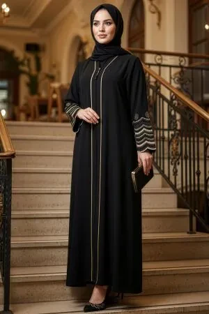Embroidery embroidered Black Modest Abaya 26103S 