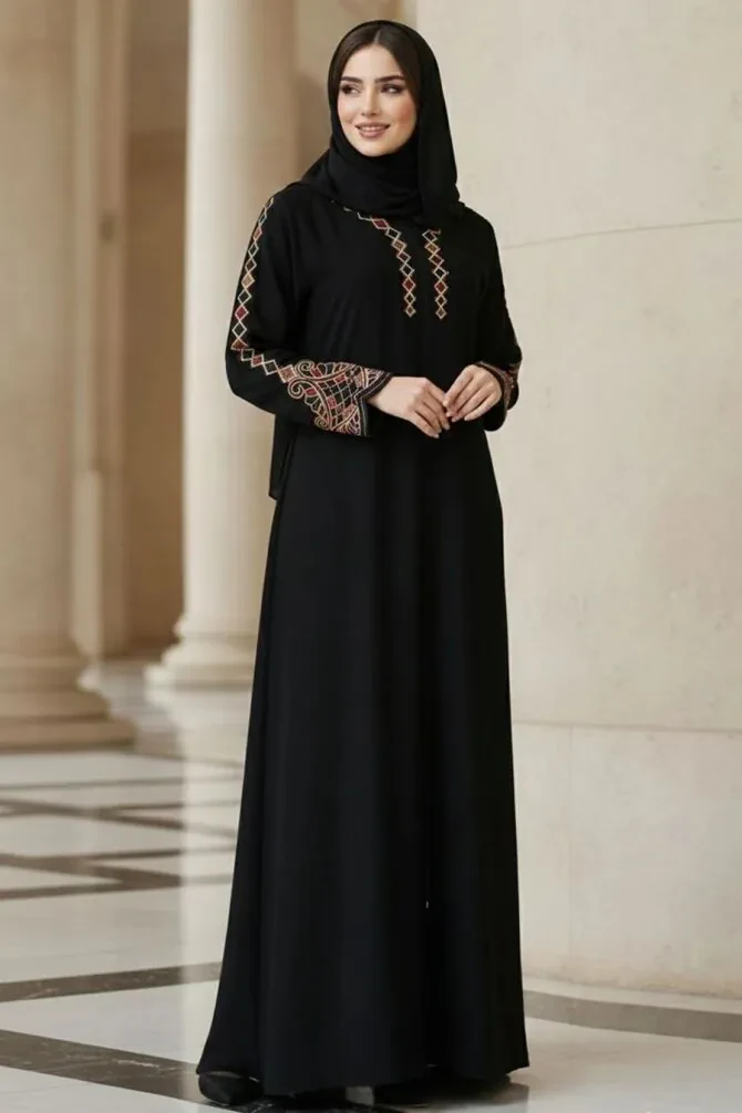 Embroidery embroidered Black Modest Abaya 26108S - 1