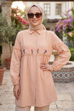 Embroidery Patterned Beige Modest Tunic 40603BEJ - 1