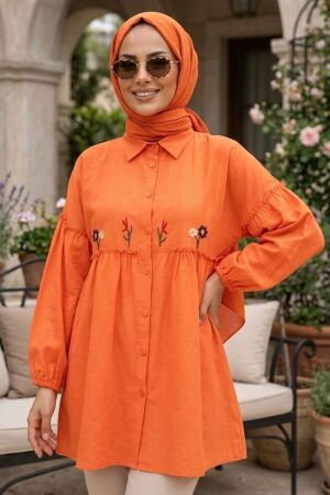 Embroidery Patterned Orange Modest Tunic 40603T 