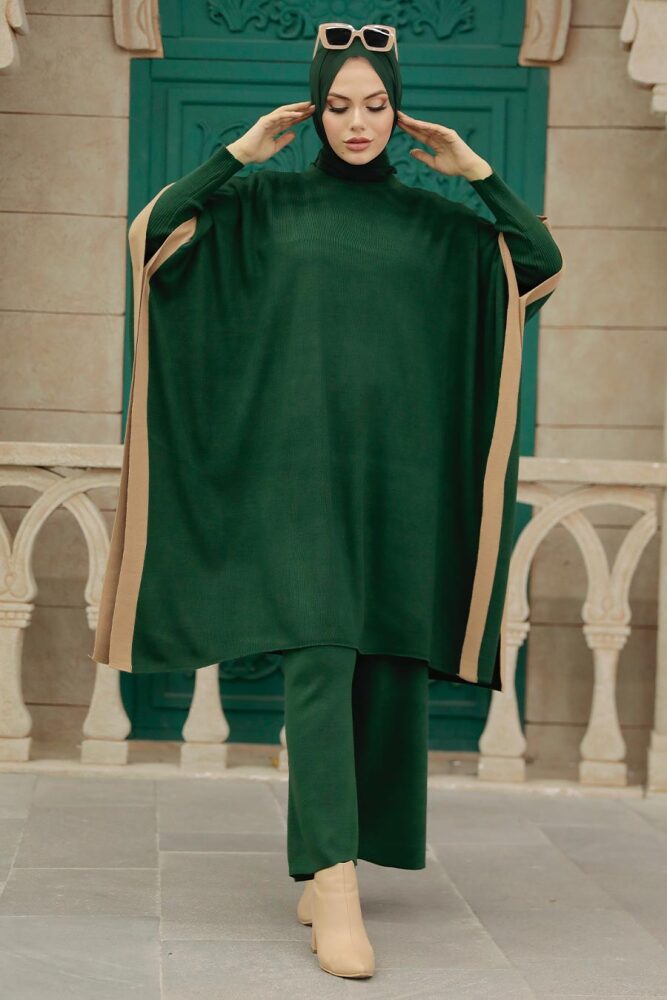 Emerald Green Hijab Knitwear Triple Suit 33850ZY - 4