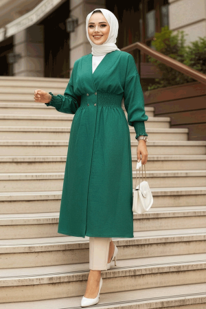 Emerald Green Modest Coat 11872ZY - 1