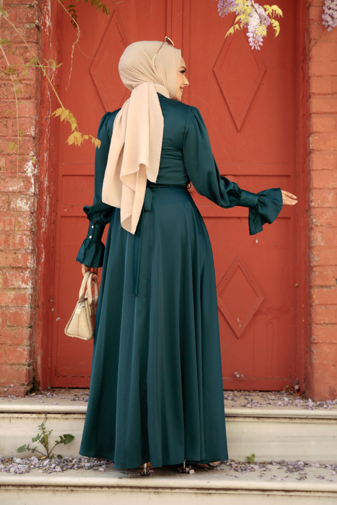 Emerald Green Satin Modest Evening Gown 5983ZY - 5