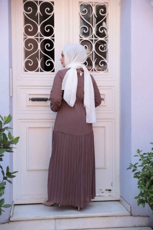 Etek Ucu Pileli Koyu Gül Kurusu Tesettür Elbise 23771KGK - 4
