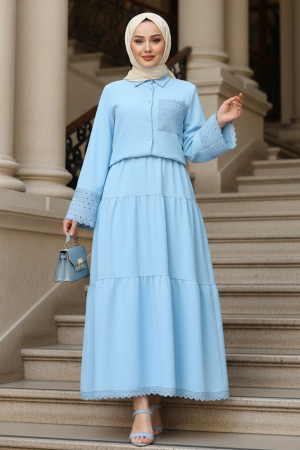 Etekli Bebek Mavisi Tesettür İkili Takım 20328BM - 1