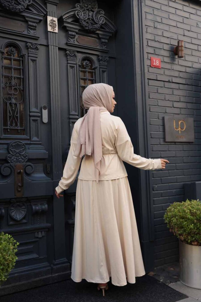 Etekli Bej Tesettür İkili Takım 13251BEJ - 4