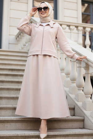 Etekli Bej Tesettür Modal İkili Takım 56781BEJ - 1