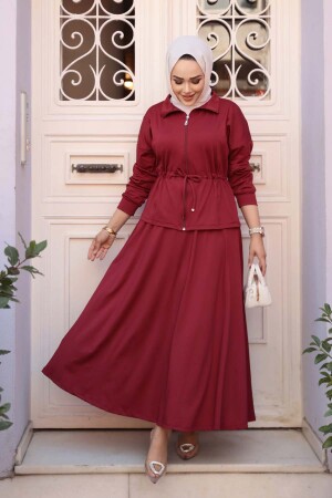 Etekli Bordo Tesettür İkili Takım 13251BR - 1