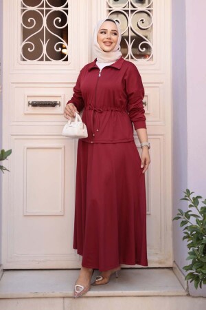 Etekli Bordo Tesettür İkili Takım 13251BR - 2