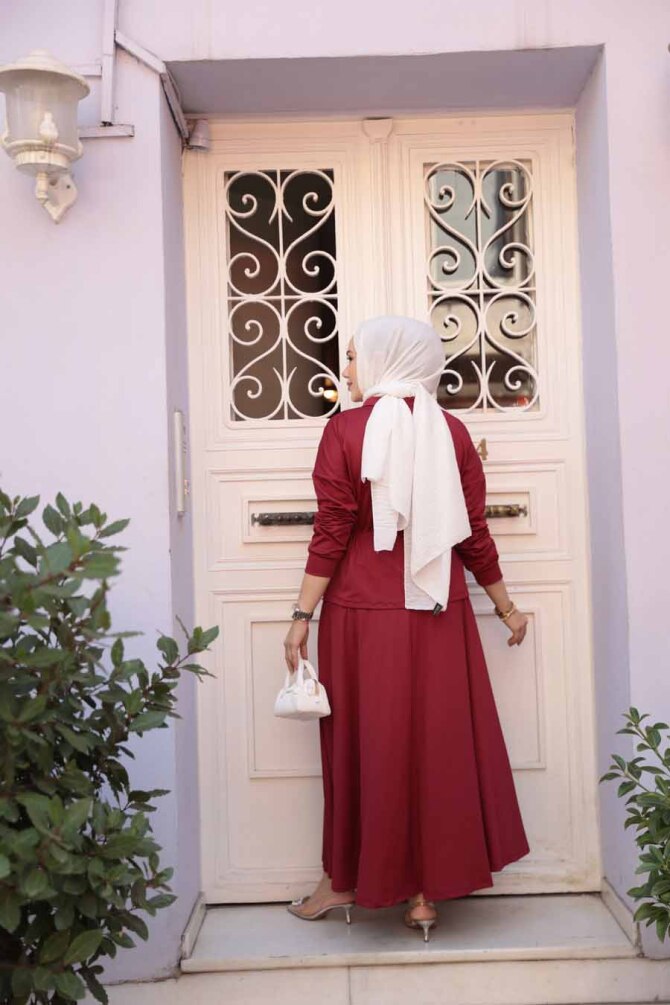 Etekli Bordo Tesettür İkili Takım 13251BR - 3