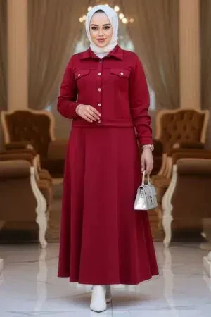 Bordo Tesettür İkili Takım 13212BR 