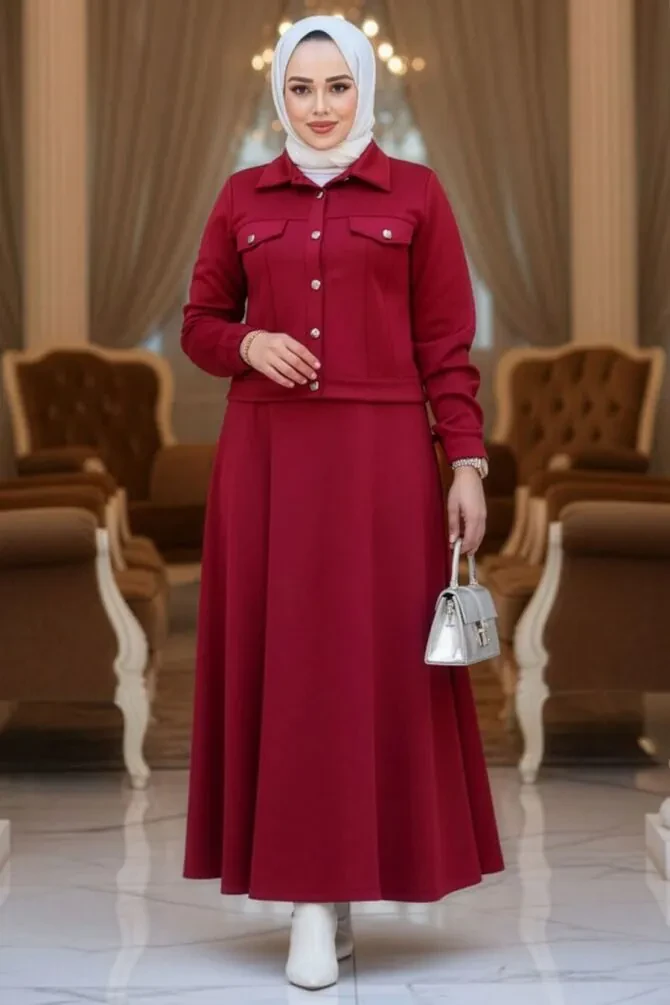 Bordo Tesettür İkili Takım 13212BR - 1