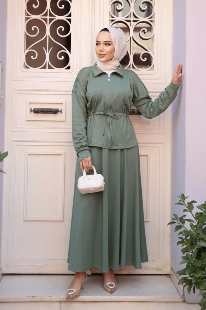 Etekli Çağla Yeşili Tesettür İkili Takım 13251CY - 3