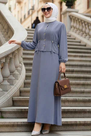 Etekli Gri Tesettür İkili Takım 20239GR 