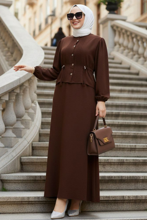 Etekli Kahverengi Tesettür İkili Takım 20239KH - 1