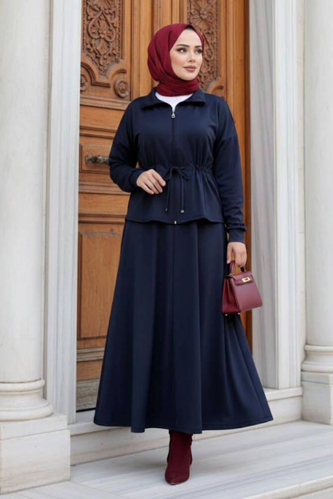 Etekli Lacivert Tesettür İkili Takım 13251L - 1
