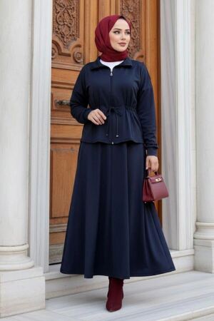Etekli Lacivert Tesettür İkili Takım 13251L - 1