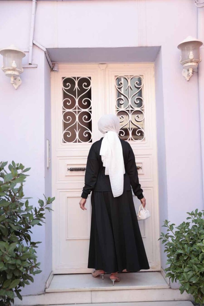 Etekli Siyah Tesettür İkili Takım 13251S - 4