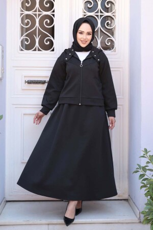 Etekli Siyah Tesettür Modal İkili Takım 56781S - 1