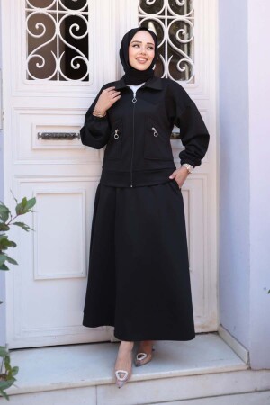 Etekli Siyah Tesettür Modal İkili Takım 56812S - 2