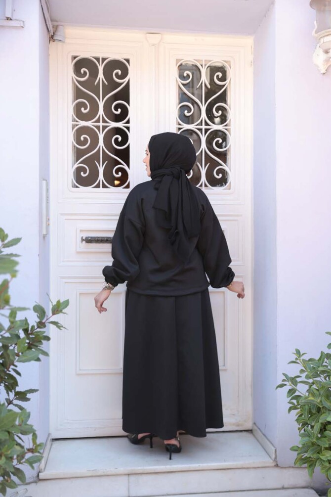 Etekli Siyah Tesettür Modal İkili Takım 56812S - 4