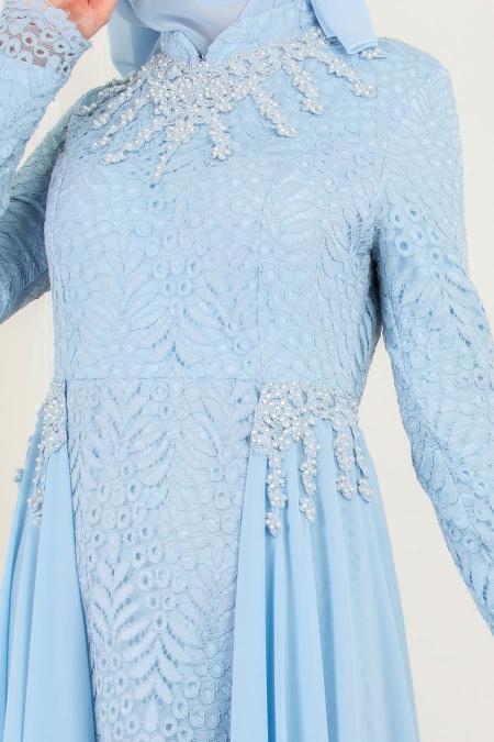 Evening Dress - Baby Blue Evening Dress 8057BM - 2