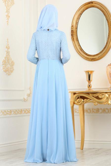 Evening Dress - Baby Blue Evening Dress 8057BM - 3