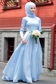 Evening Dress - Baby BLue Hijab Dress 2251BM - Thumbnail