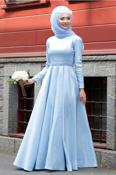 Evening Dress - Baby BLue Hijab Dress 2251BM