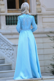 Evening Dress - Baby Blue Hijab Dress 3542BM - Thumbnail