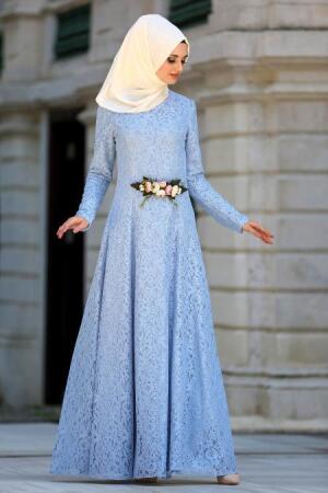 Evening Dress - Baby Blue Hijab Dress 8113BM - 1