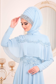 Evening Dress - Baby Blue Hijab Evening Dress 36640BM - Thumbnail