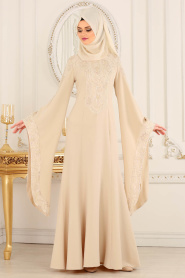 Evening Dress - Beige Hijab Evening Dress 4020BEJ - Thumbnail