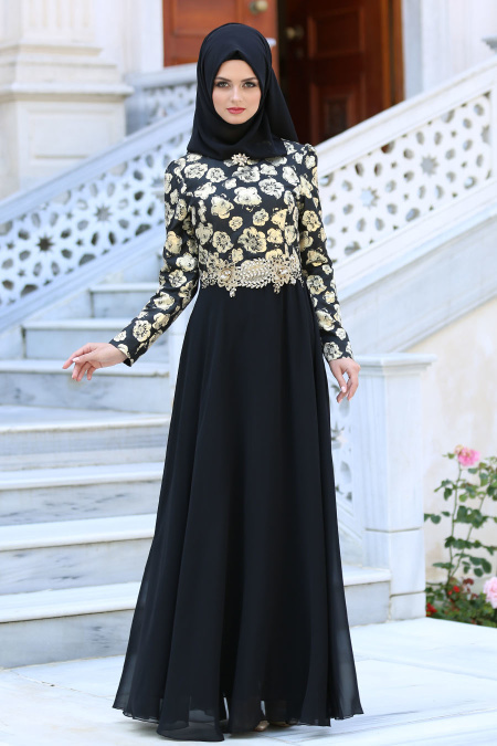 Evening Dress - Black Hijab Dress 2699S