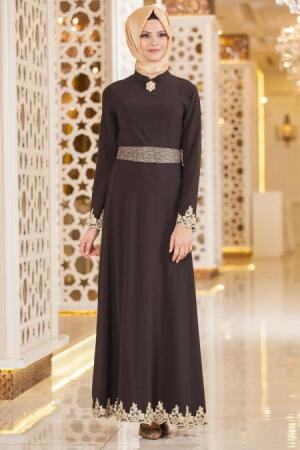 Evening Dress - Black Hijab Dress 7070S - 1