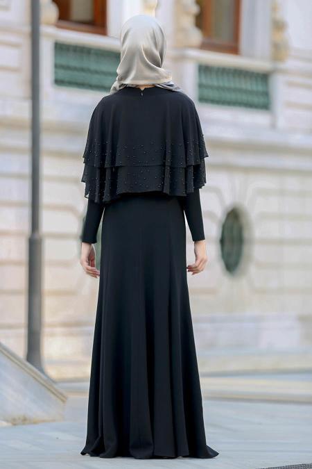 Evening Dress - Black Hijab Dress 7251S - 3