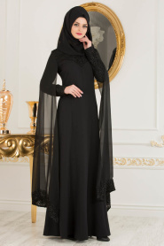 Evening Dress - Black Hijab Evening Dress 4045S - Thumbnail