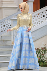 Evening Dress - Blue Hijab Dress 7342M - Thumbnail