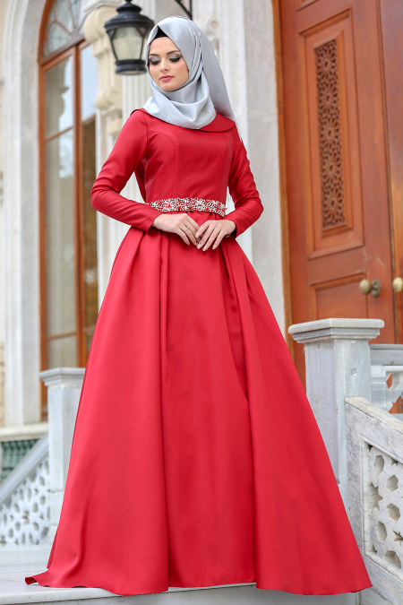 Evening Dress - Claret Red Hijab Dress 2363BR