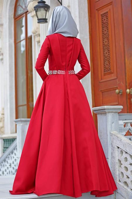 Evening Dress - Claret Red Hijab Dress 2363BR - 3