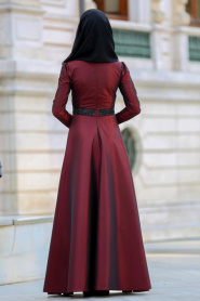 Evening Dress - Claret Red Hijab Dress 2418BR - Thumbnail