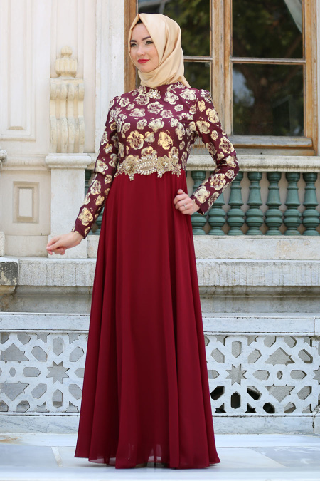 Evening Dress - Claret Red Hijab Dress 2699BR