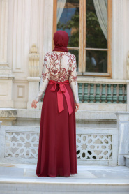 Evening Dress - Claret Red Hijab Dress 2727BR - Thumbnail