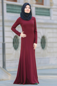Evening Dress - Claret Red Hijab Dress 7251BR - Thumbnail