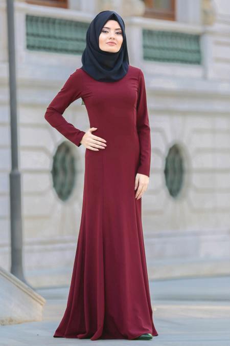 Evening Dress - Claret Red Hijab Dress 7251BR - 2