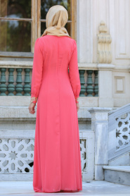 Evening Dress - Coral Color Hijab Dress 4216MRC - Thumbnail