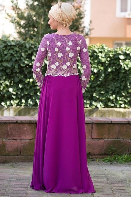 Evening Dress - Dark Purple Hijab Dress 7083MU - 3