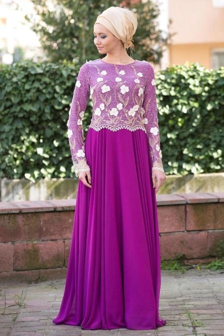 Evening Dress - Dark Purple Hijab Dress 7083MU - 2