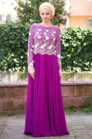 Evening Dress - Dark Purple Hijab Dress 7083MU - Thumbnail
